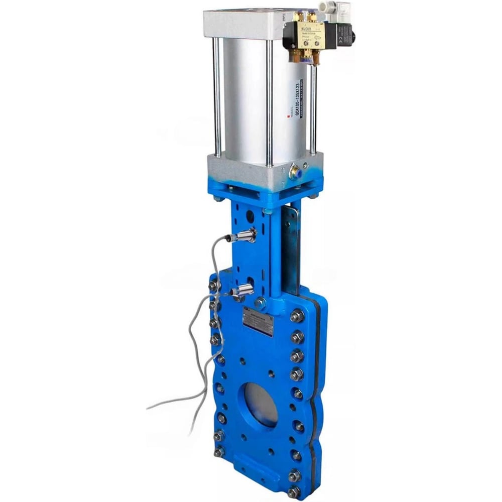 Изображение товара Задвижка шиберная DN.ru со сквозным ножом SN-WCB-304-NBR-2W-Fb-2P Ду250 Ру10, пневмопривод, пневмораспределитель 220VAC, индукционные датчики D040-10063