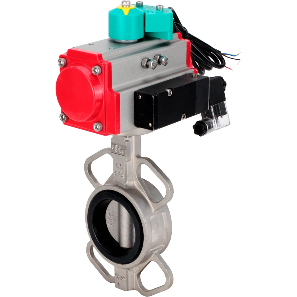 Затвор дисковый DN.ru 304-304-VITON-2W-Fb-H Ду150 Ру16, пневмопривод DA-105, пневмораспределитель 220VAC, магнитный переключатель МППП-200 D050-84813