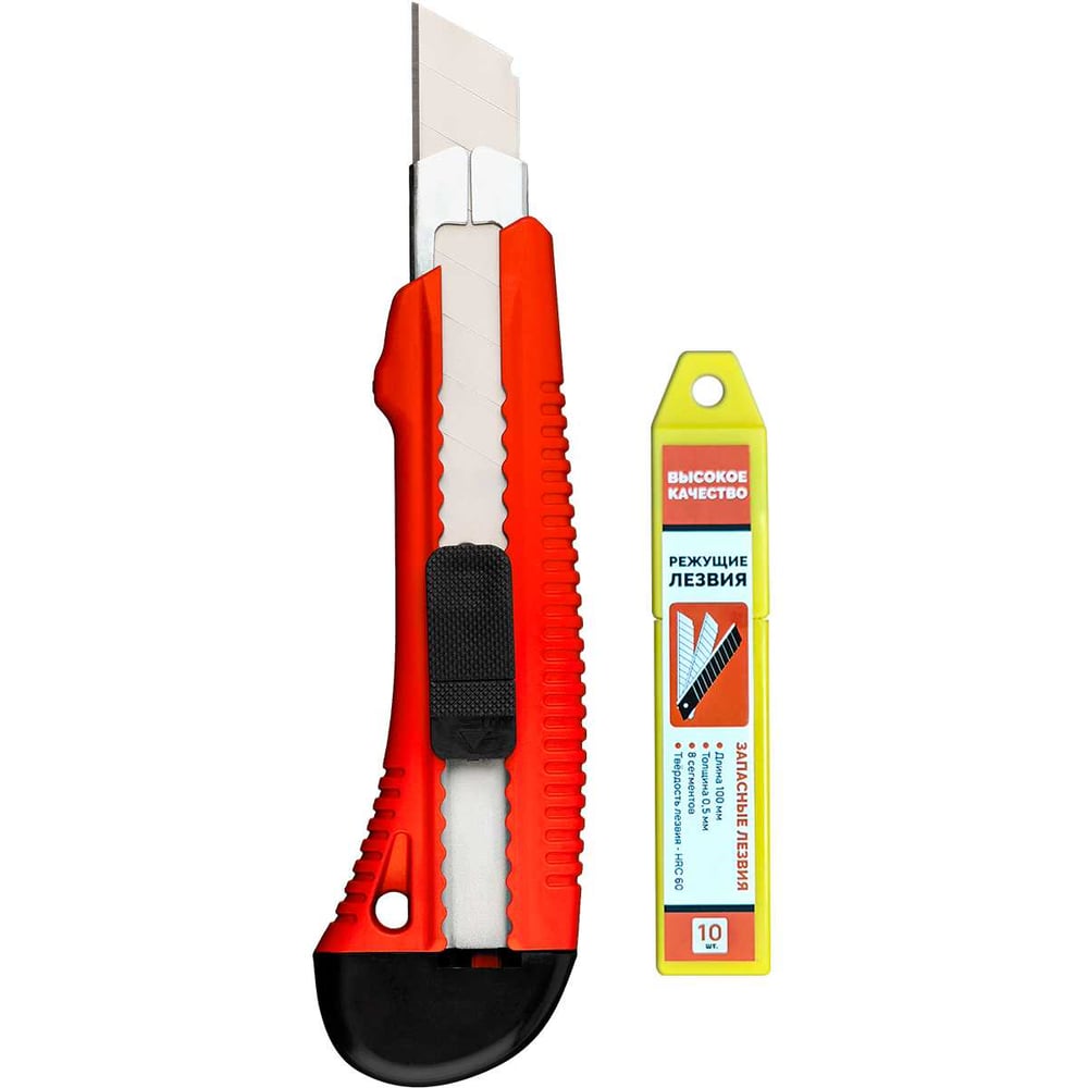 Изображение товара Нож усиленный doka, 18 мм, красный, с доп. комплектом лезвий 10 шт. NYDB-Red