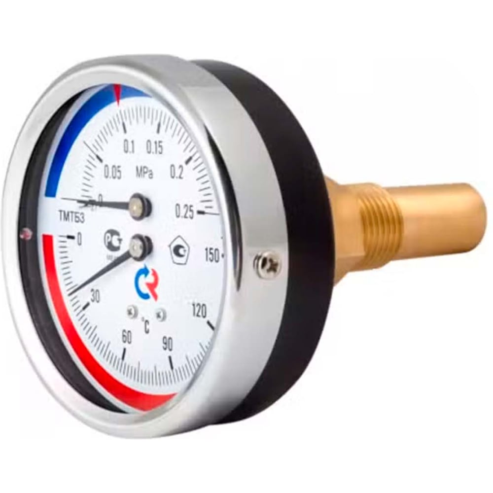 Изображение товара Термоманометр осевой РОСМА ТМТБ-31Т.1 (0-2.5 МПа/до 120 °С), резьба G1/2 2.5, диаметр корпуса 80 мм, длина клапана 46 мм D070-03345