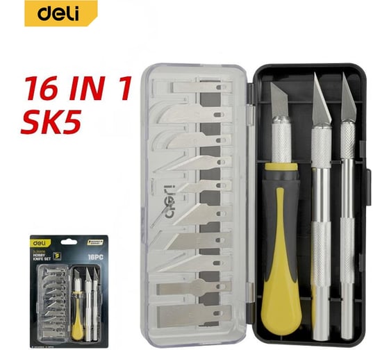 Изображение товара Набор резцов по дереву DELI DL359016 16 предметов, пластиковый кейс 225616