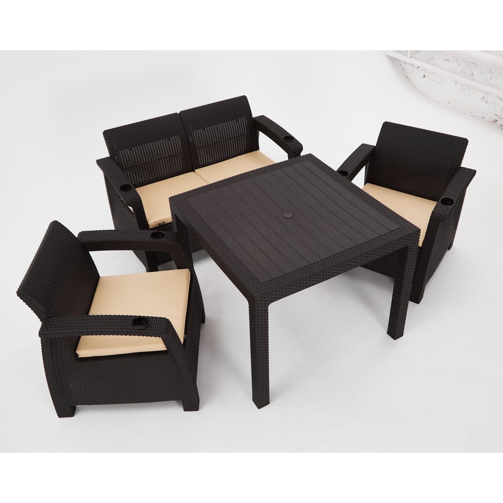 Изображение товара Комплект садовой мебели WORKY HomlyGreen Set 2+1+1+стол 94×94×74 см+подушки бежевого цвета ARD258561