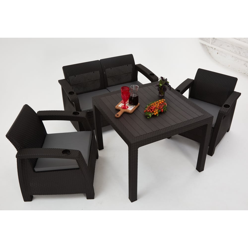 Изображение товара Комплект садовой мебели WORKY HomlyGreen Set 2+1+1+стол 94×94×74 см+подушки серого цвета ARD259199