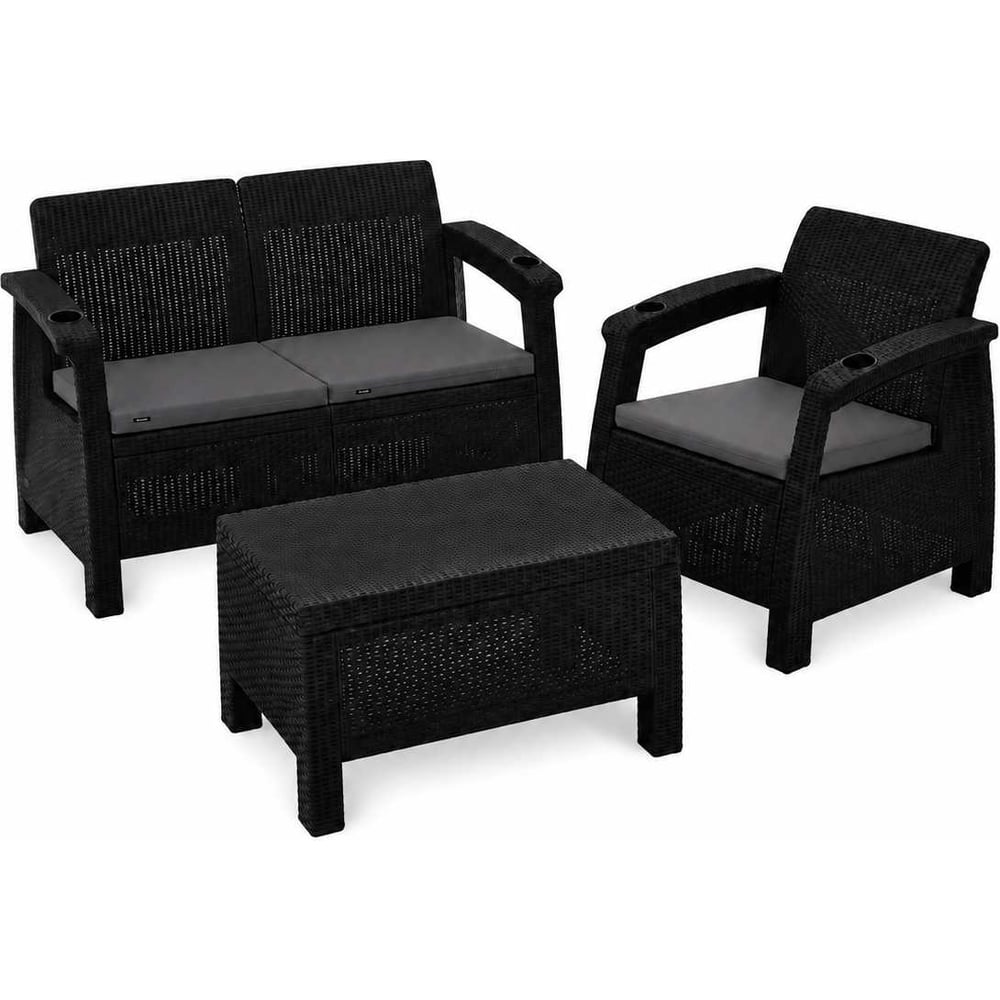 Изображение товара Комплект садовой мебели Set 2+1+кофейный столик+подушки серого цвета HOMLYGREEN ARD259201