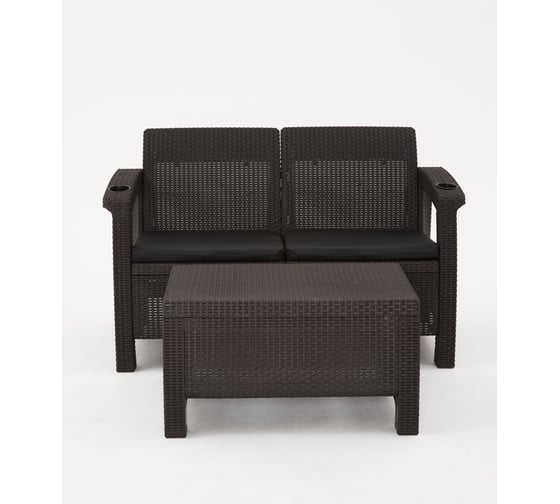 Изображение товара Комплект садовой мебели WORKY HomlyGreen (2-местный диван + кофейный стол 94×94×74 см), мокко, черные подушки ARD259270