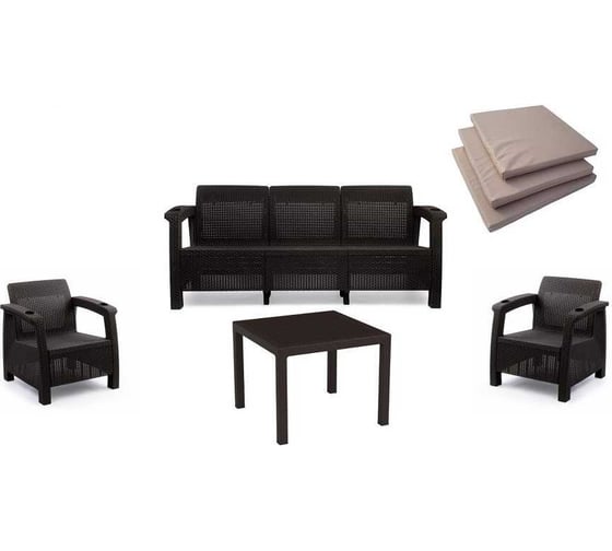 Изображение товара Комплект садовой мебели WORKY HomlyGreen Set 3+1+1+стол 94×94×74 см+подушки темно-синего цвета ARD259194