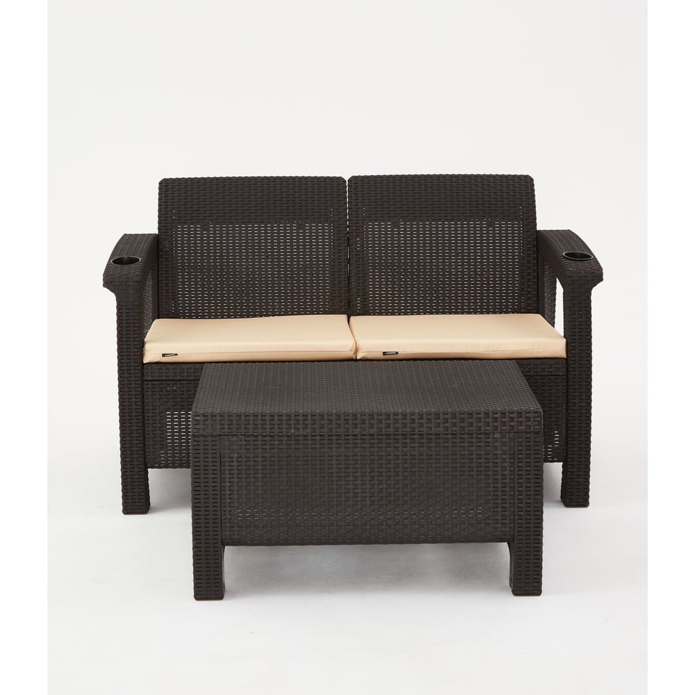 Изображение товара Комплект садовой мебели WORKY HomlyGreen (2-местный диван + кофейный стол 94×94×74 см), мокко, бежевые подушки ARD259271