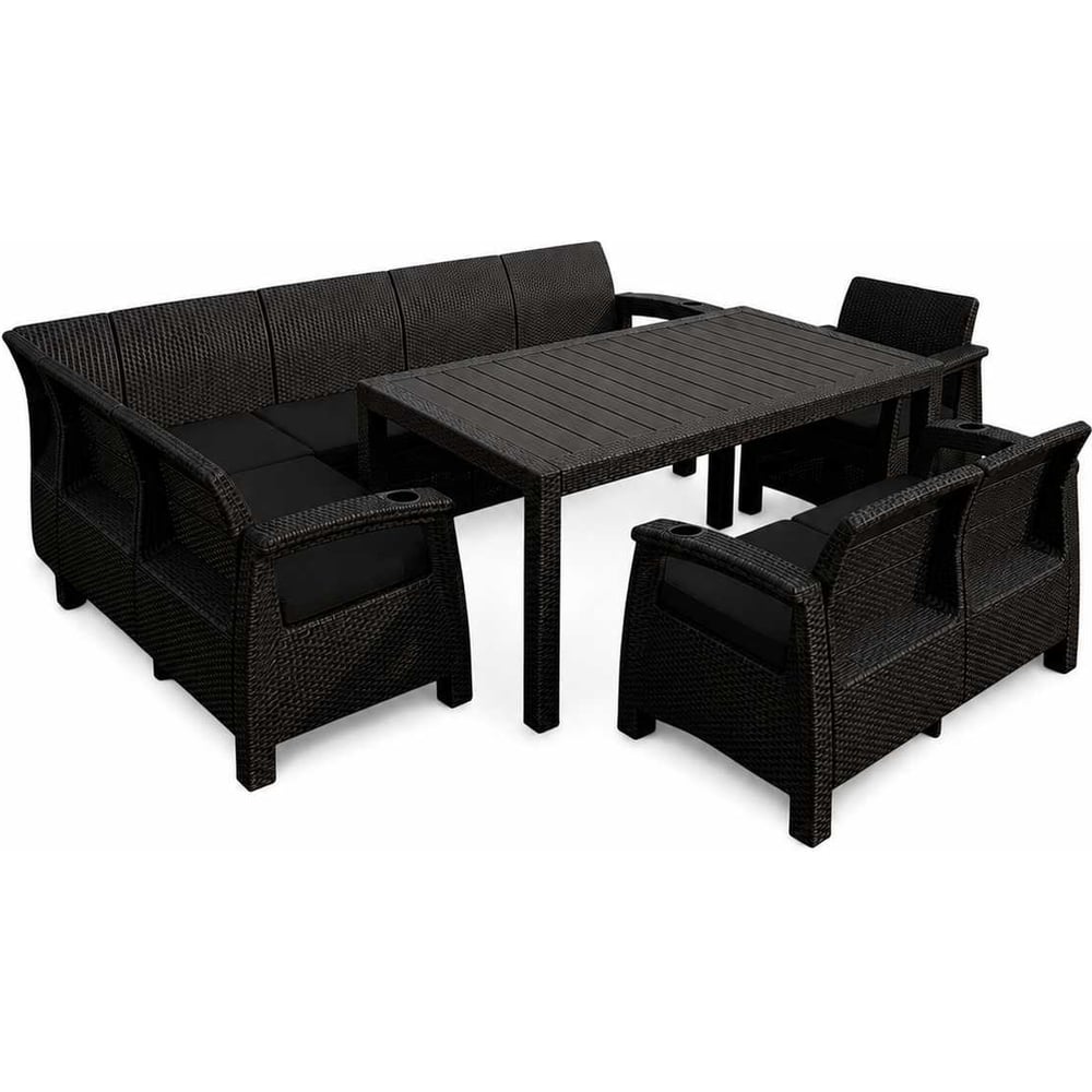 Изображение товара Комплект садовой мебели WORKY ARD259354 5+2+1 + обеденный стол 153×79 см, черный Изображение товара Комплект садовой мебели WORKY ARD259354 5+2+1 + обеденный стол 153×79 см, черный