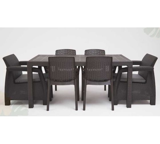 Изображение товара Комплект садовой мебели WORKY HomlyGreen 1+1+4 стула+обеденный стол 153×79 см, с комплектом серых подушек ARD259341