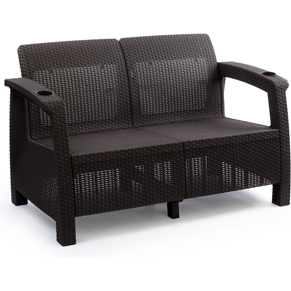 Изображение товара Комплект садовой мебели WORKY HomlyGreen (2-местный диван + стол 94×94×74 см), мокко, бордовые подушки ARD259265