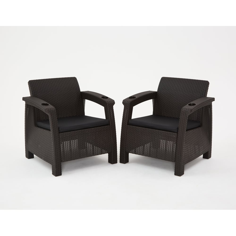 Изображение товара Набор дачный садовой мебели WORKY HomlyGreen 2 кресла и обеденный стол 94×94×74 см, мокко, черные подушки ARD259242