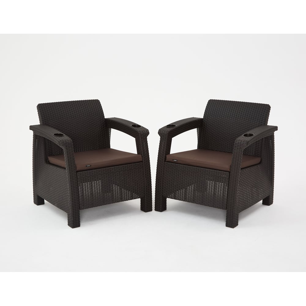 Изображение товара Набор дачный садовой мебели WORKY HomlyGreen 2 кресла и обеденный стол 94×94×74 см, мокко, коричневые подушки ARD259240