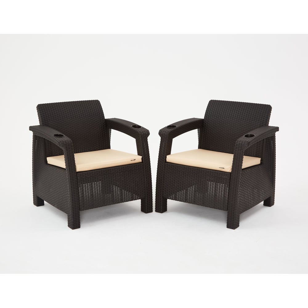 Изображение товара Набор дачный садовой мебели WORKY HomlyGreen 2 кресла и обеденный стол 94×94×74 см, мокко, бежевые подушки ARD259243