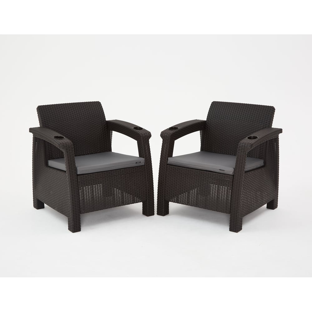 Изображение товара Набор дачный садовой мебели WORKY HomlyGreen 2 кресла и обеденный стол 94×94×74 см, мокко, серые подушки ARD259241