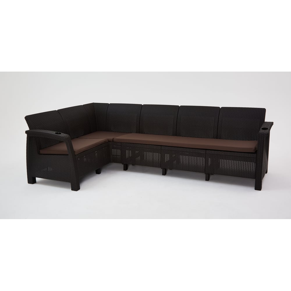 Изображение товара Комплект садовой мебели WORKY: обеденный стол 153×79 см + 5+3+1, с комплектом коричневых подушек ARD260252