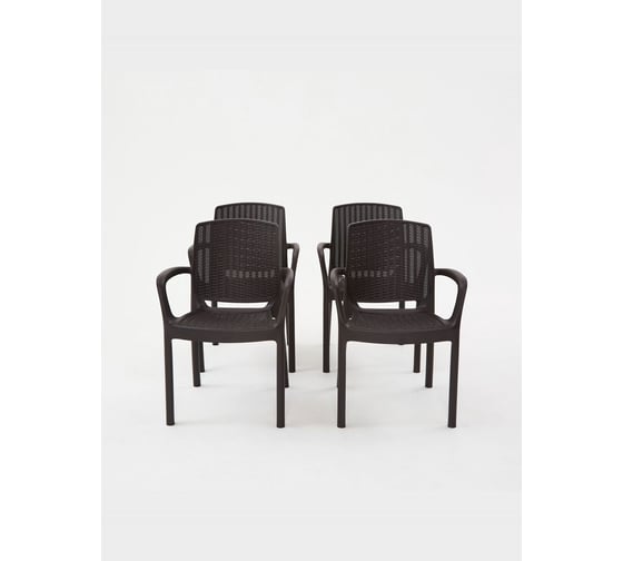 Изображение товара Садовая мебель HomlyGreen комплект стол большой прямоугольный на 4 персоны 153х79х70, 4 стула, цвет венге, с серыми подушками WORKY ARD260438