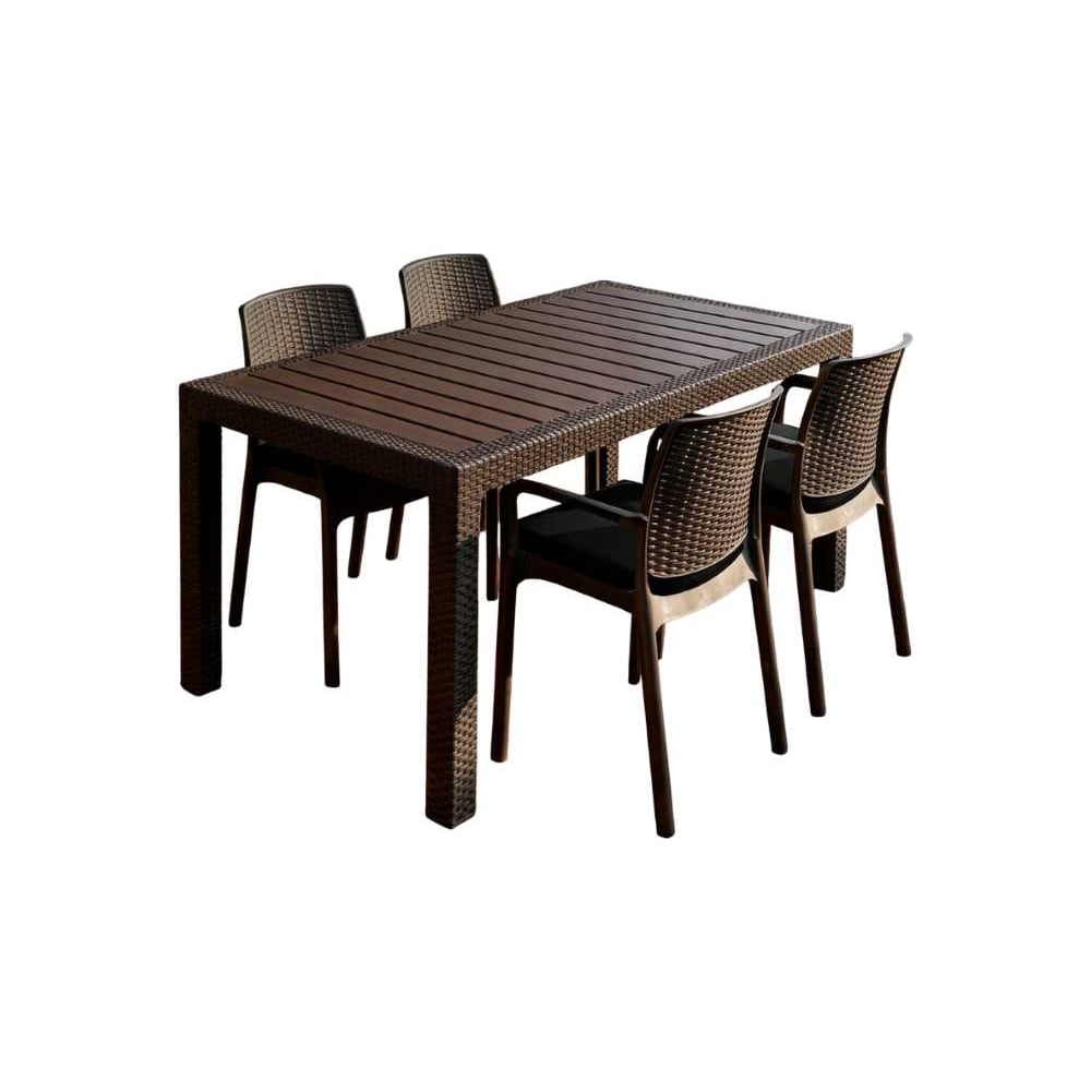 Изображение товара Комплект садовой мебели WORKY HomlyGreen, большой стол 153×79×70 см, 4 стула, цвет мокко, с черными подушками ARD260451