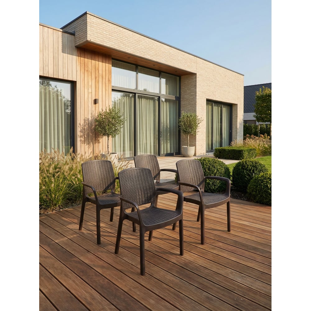 Изображение товара Комплект садовой мебели WORKY HomlyGreen, большой стол 153×79×70 см, 4 стула, цвет мокко, с коричневыми подушками ARD260449