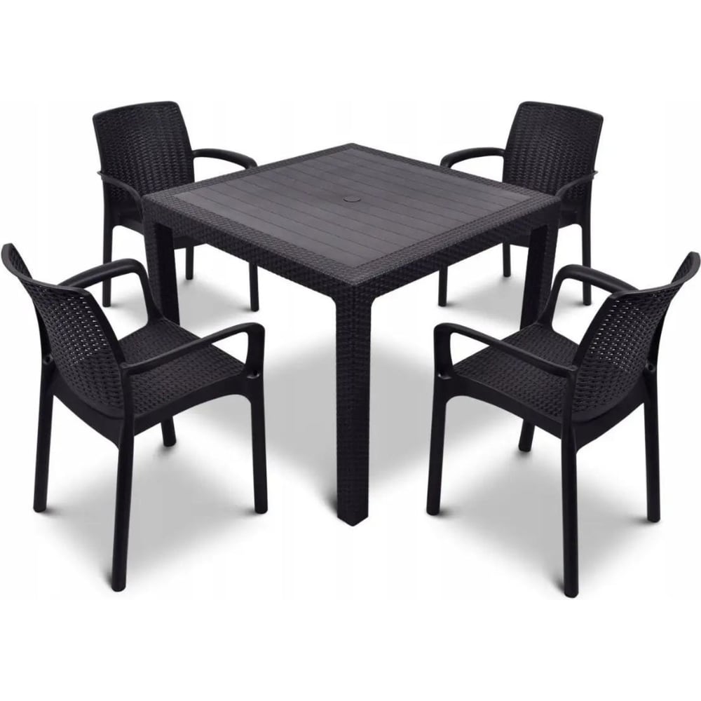 Изображение товара Комплект садовой мебели WORKY RODOS, стол обеденный квадратный 95×95 см, 4 стула, цвет венге ARD258918