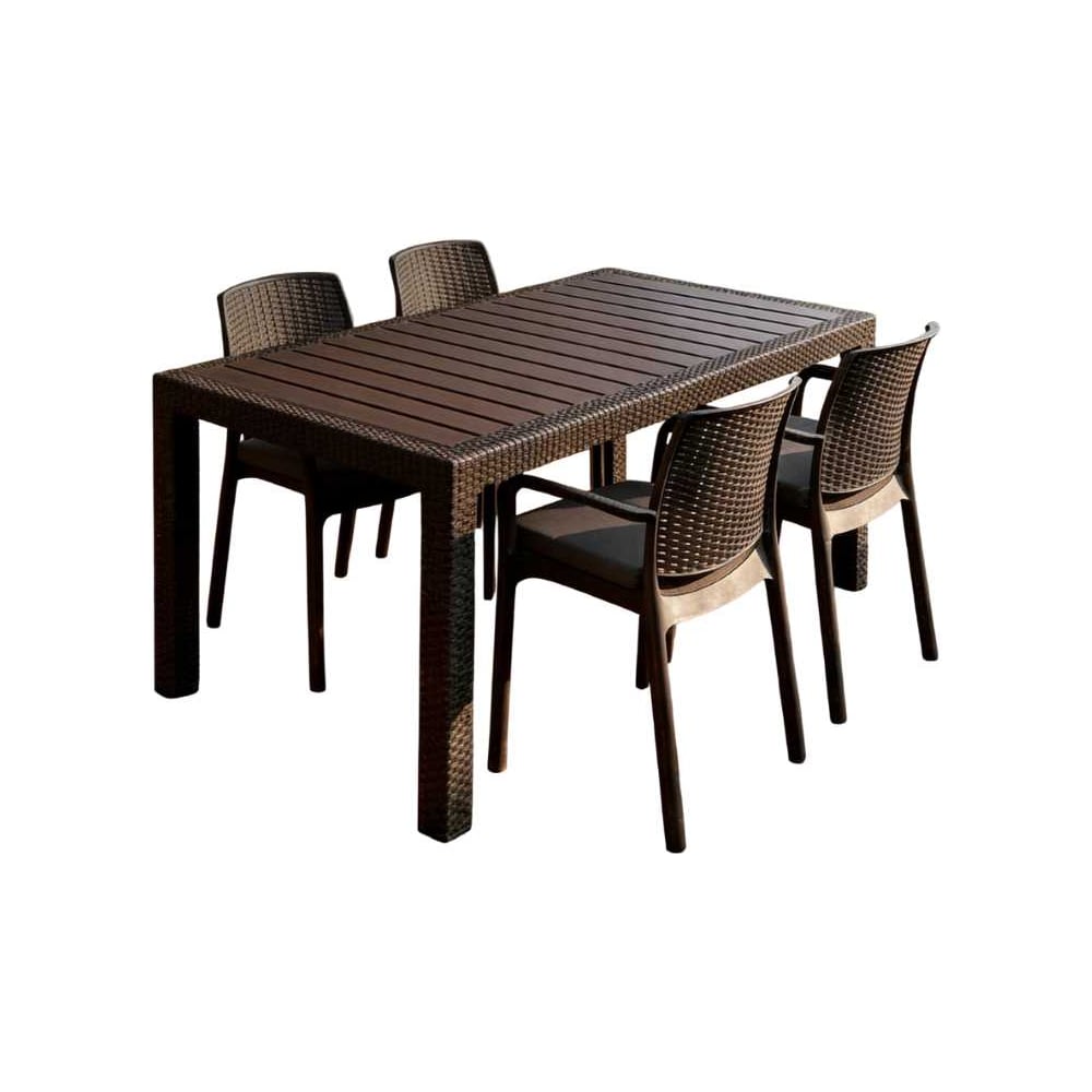 Изображение товара Комплект садовой мебели WORKY HomlyGreen, большой стол 153×79×70 см, 4 стула, цвет мокко, с серыми подушками ARD260450