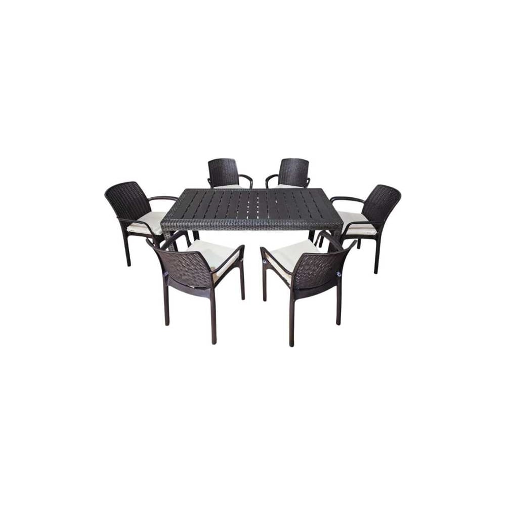 Изображение товара Комплект садовой мебели WORKY HomlyGreen, большой стол 153×79×70 см, 6 стульев, цвет мокко, с бежевыми подушками ARD260454