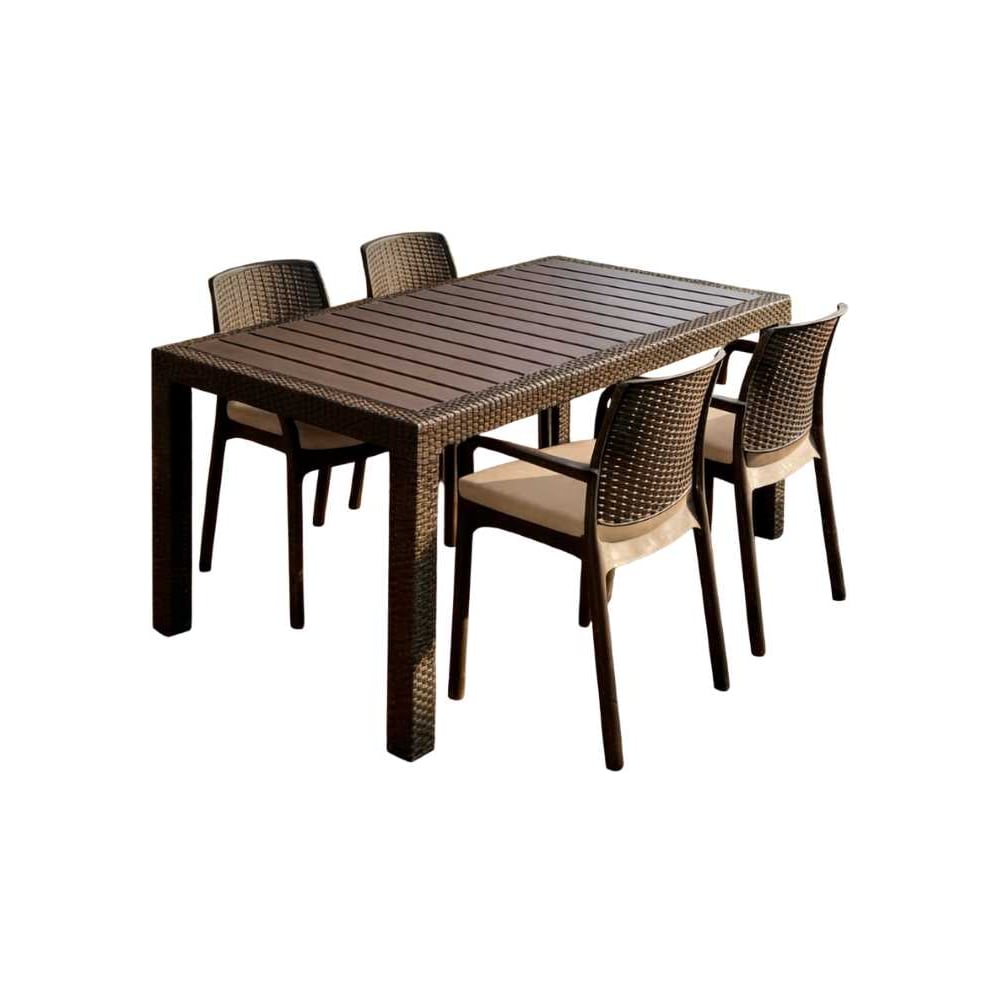 Изображение товара Комплект садовой мебели WORKY HomlyGreen, большой стол 153×79×70 см, 4 стула, цвет мокко, с бежевыми подушками ARD260448