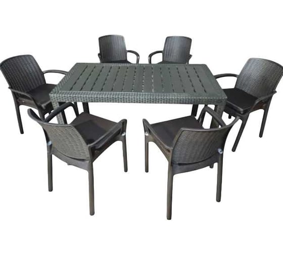 Изображение товара Комплект садовой мебели WORKY HomlyGreen, большой стол 153×79×70 см, 6 стульев, цвет мокко, с коричневыми подушками ARD260455