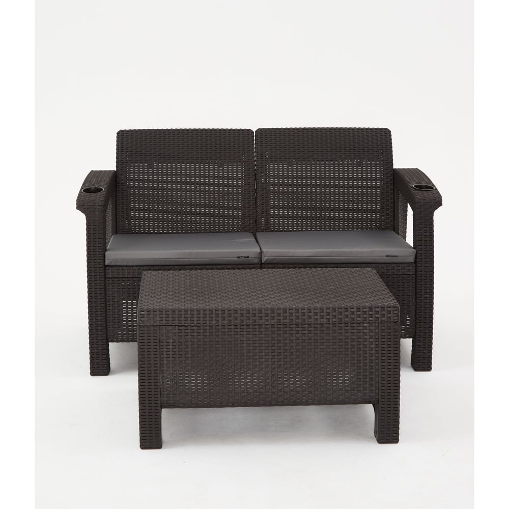 Изображение товара Комплект садовой мебели WORKY HomlyGreen (2-местный диван + кофейный стол 94×94×74 см), мокко, серые подушки ARD259269