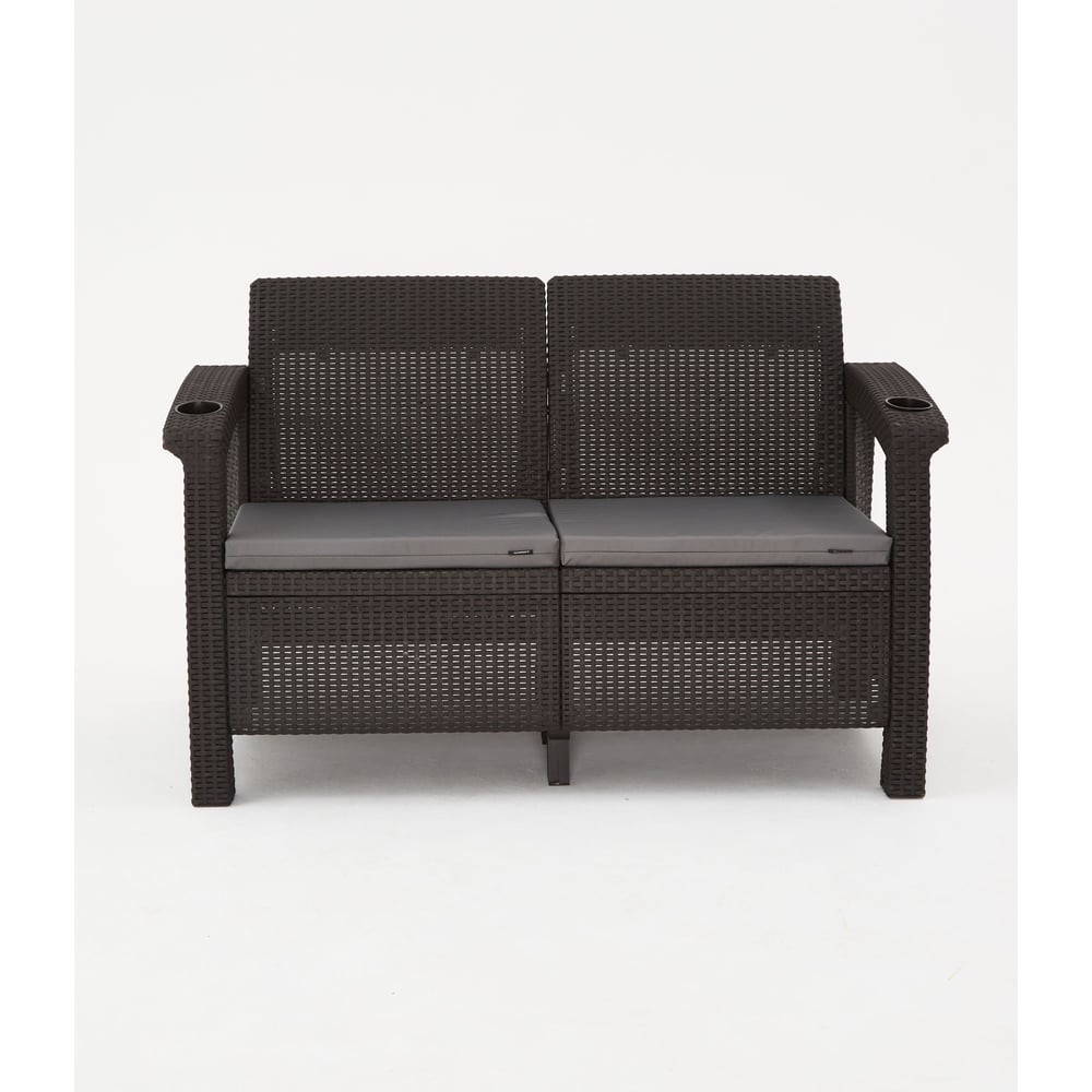 Изображение товара Комплект садовой мебели WORKY HomlyGreen (2-местный диван + стол 94×94×74 см), мокко, серые подушки ARD259262