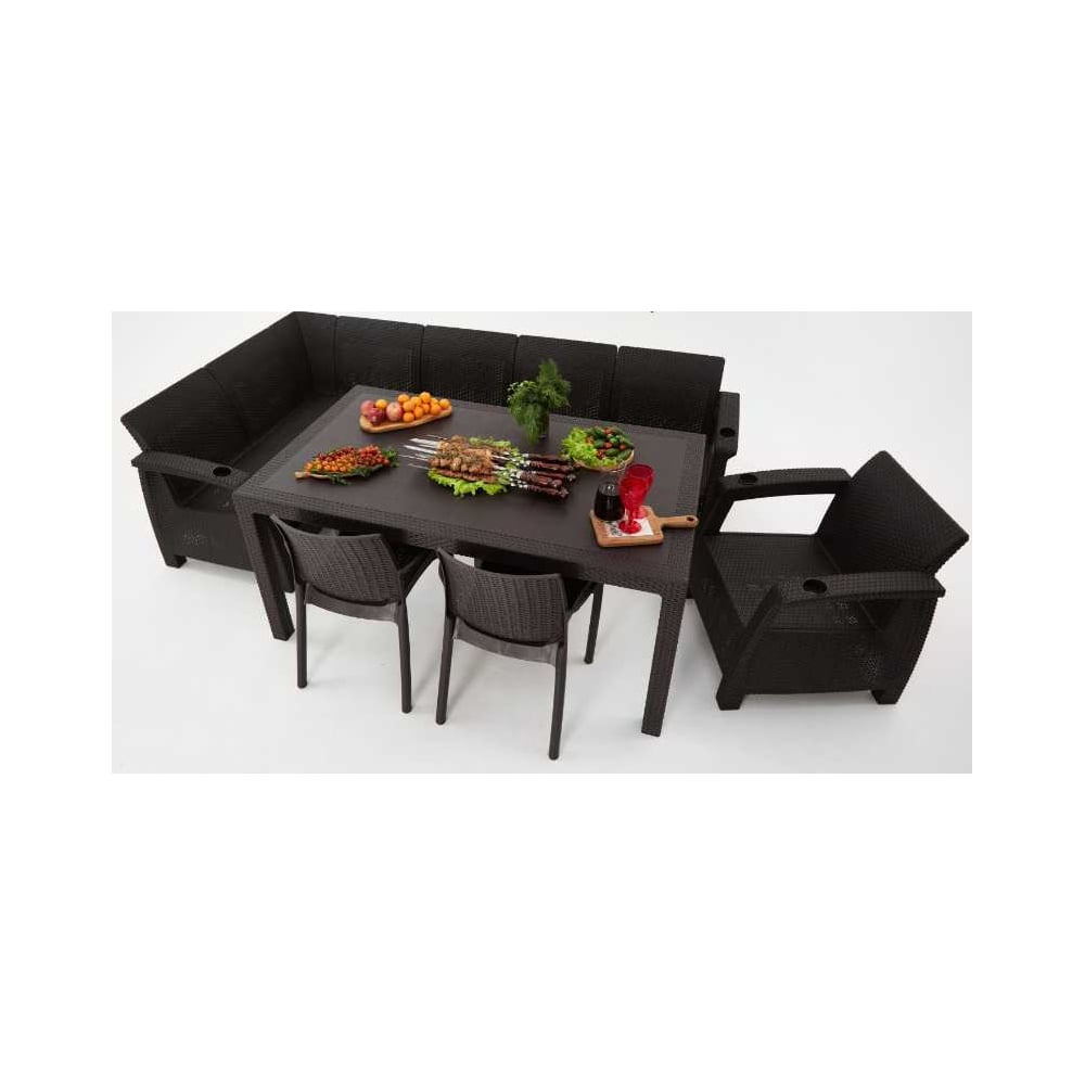 Изображение товара Комплект садовой мебели WORKY HomlyGreen 5+1+2 стула+обеденный стол 153×79 см, без подушек ARD259339