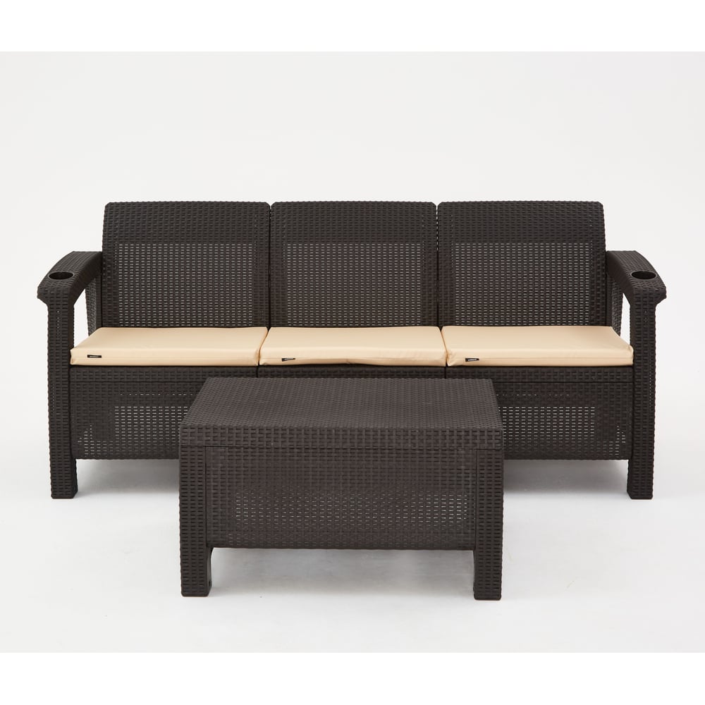 Изображение товара Диван 3-местный WORKY HomlyGreen ARD259250 с кофейным столиком, мокко/бежевые подушки