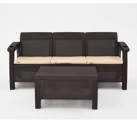 Изображение товара Комплект садовой мебели WORKY HomlyGreen (3-местный диван + кофейный столик), мокко, бежевые подушки ARD259250