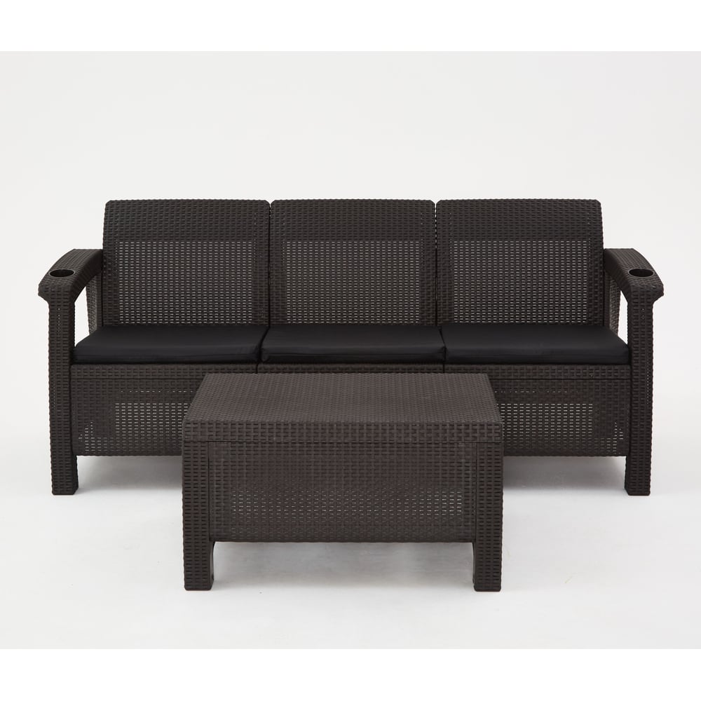 Изображение товара Комплект садовой мебели WORKY HomlyGreen (3-местный диван + кофейный столик), мокко, черные подушки ARD259249