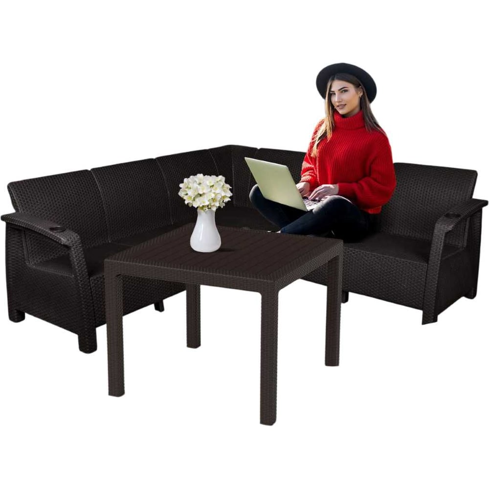 Изображение товара Комплект садовой мебели WORKY HomlyGreen Set 5+стол 94×94×74 см+подушки серого цвета ARD259207