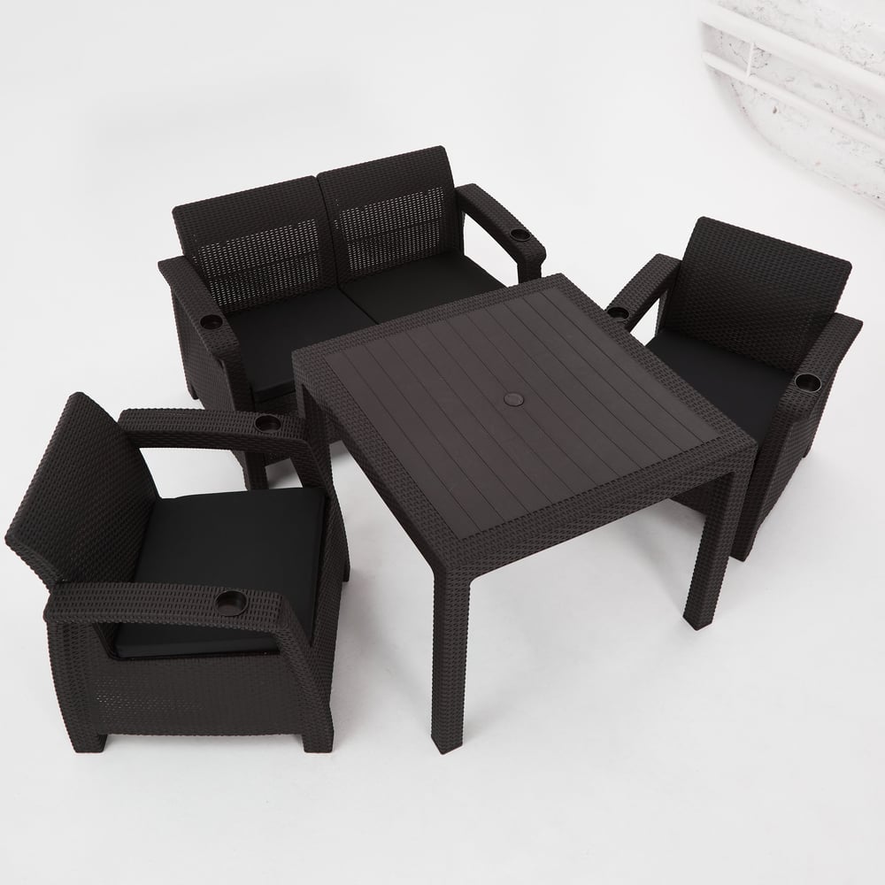 Изображение товара [Мебель] WORKY ARD259209 Комплект садовой мебели 2+1+1+стол 94×94×74 см и подушки черный