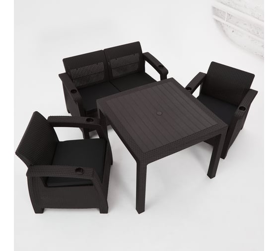 Изображение товара Комплект садовой мебели WORKY HomlyGreen Set 2+1+1+стол 94×94×74 см+подушки черного цвета ARD259209