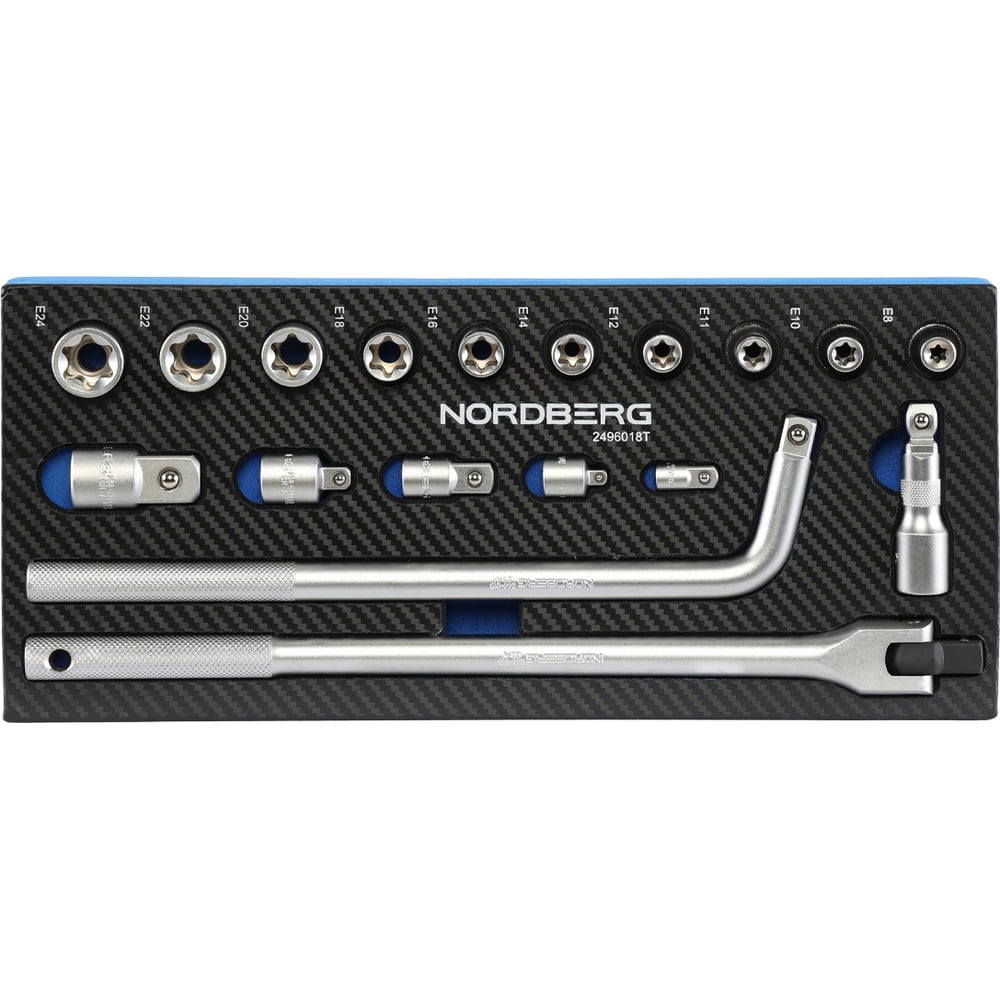 Изображение товара Набор головок NORDBERG 1/2 Е-тип, 18 предметов, универсальный ремкомплект