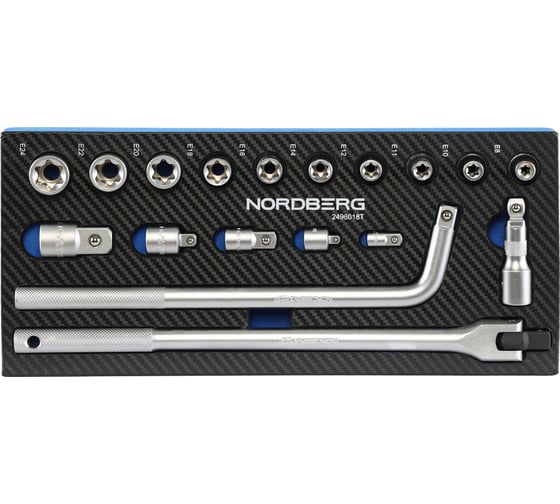 Изображение товара Набор головок NORDBERG 1/2 в ложементе, 18 предметов для тележки 2496018T