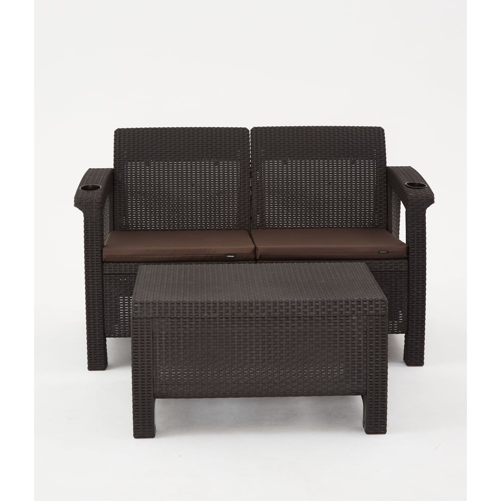 Изображение товара Комплект садовой мебели WORKY HomlyGreen (2-местный диван + кофейный столик), коричневые подушки ARD259268