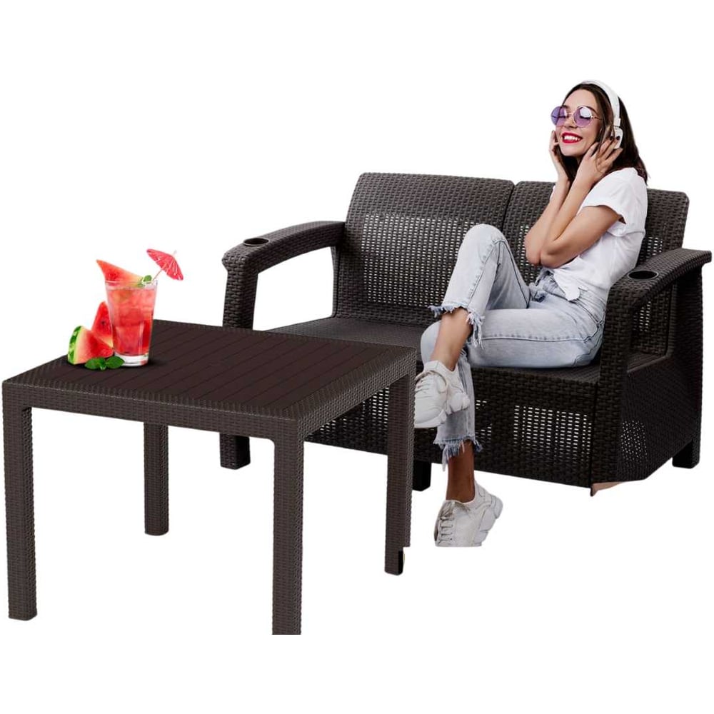 Изображение товара [Мебель] WORKY HomlyGreen Комплект стол + диван 2-местный для улицы