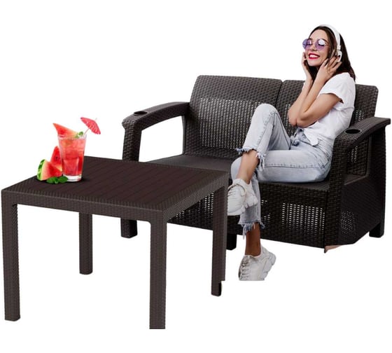 Изображение товара Комплект садовой мебели WORKY HomlyGreen (2-местный диван + стол 94×94×74 см), мокко, коричневые подушки ARD259261
