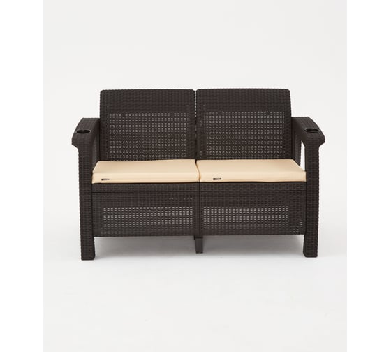 Изображение товара Комплект садовой мебели WORKY HomlyGreen (2-местный диван + стол 94×94×74 см), мокко, бежевые подушки ARD259264