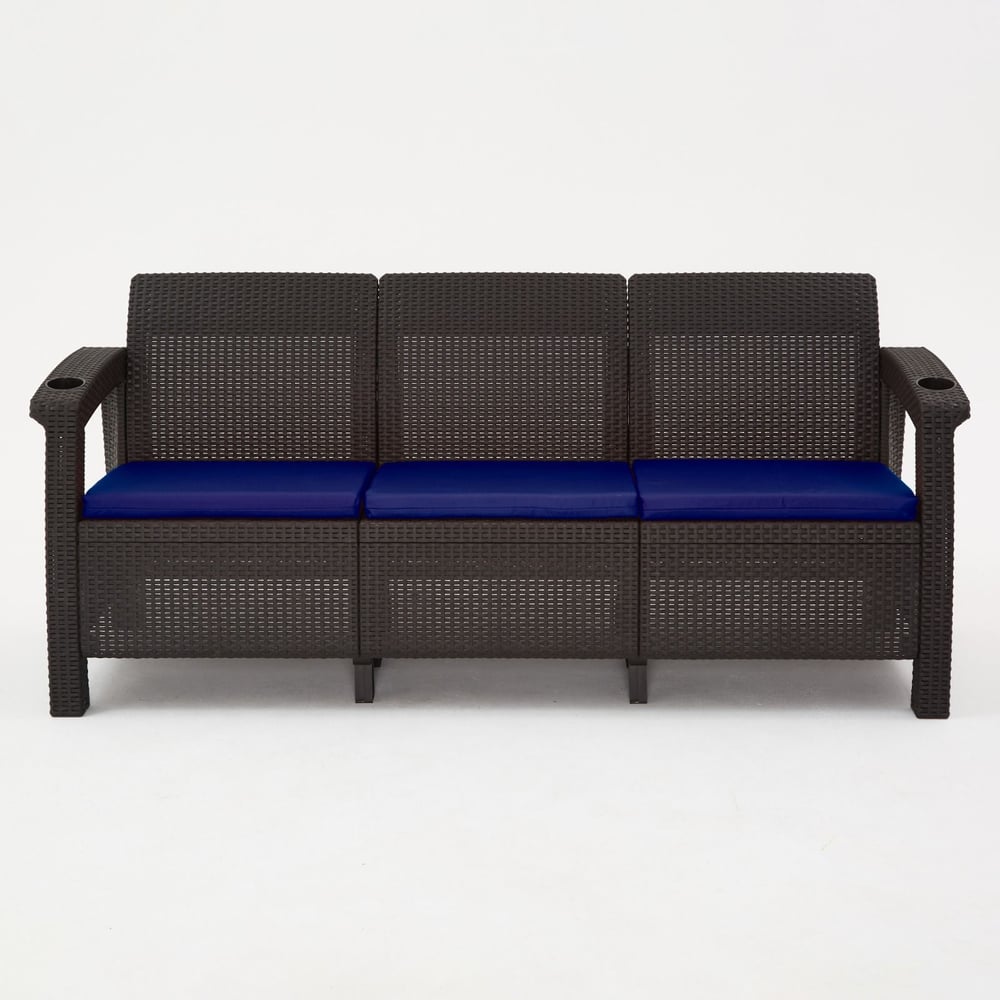 Изображение товара Комплект садовой мебели WORKY HomlyGreen (3-местный диван + стол 94×94×74 см), мокко, темно-синие подушки ARD259253