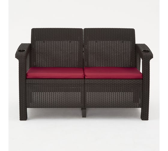 Изображение товара Комплект садовой мебели WORKY HomlyGreen (2-местный диван + кофейный стол 94×94×74 см), мокко, бордовые подушки ARD259272