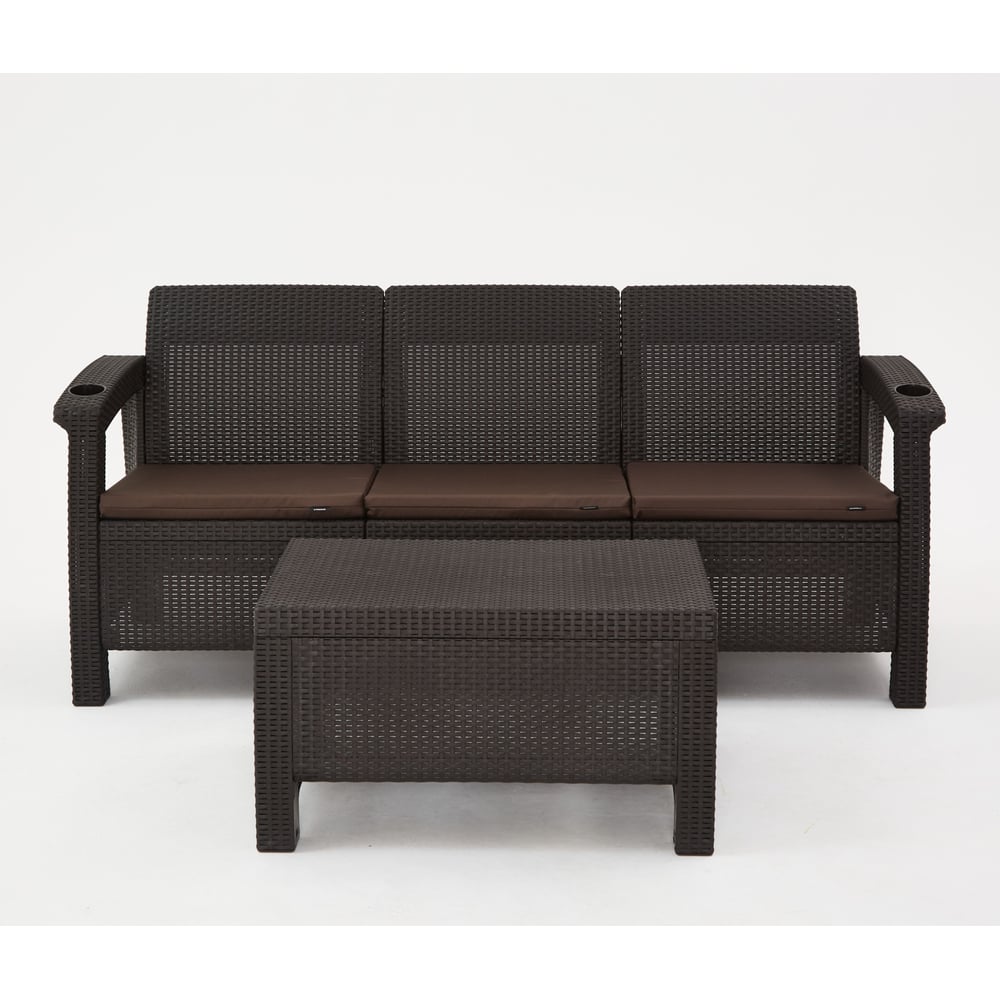 Изображение товара Комплект садовой мебели WORKY HomlyGreen (3-местный диван + кофейный столик), мокко, коричневые подушки ARD259247