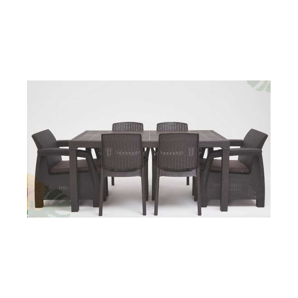 Изображение товара Комплект садовой мебели WORKY HomlyGreen 1+1+4 стула+обеденный стол 153×79 см, с комплектом коричневых подушек ARD259368