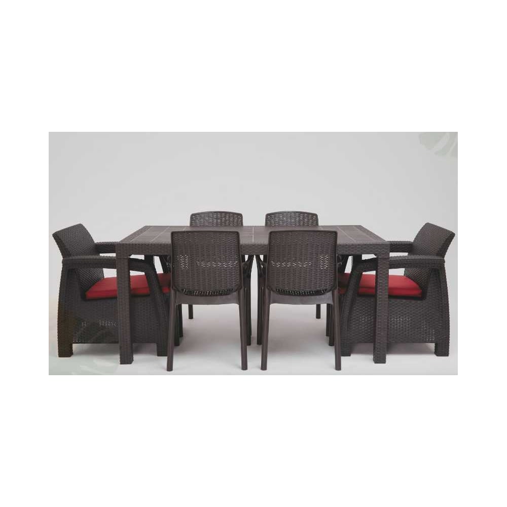 Изображение товара Комплект садовой мебели WORKY HomlyGreen 1+1+4 стула+обеденный стол 153×79 см, с комплектом бордовых подушек ARD259386