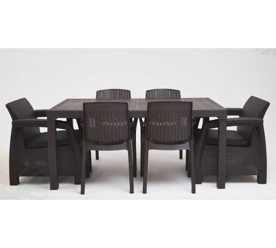 Изображение товара Комплект садовой мебели WORKY HomlyGreen 1+1+4 стула+обеденный стол 153×79 см, с комплектом черных подушек ARD259350