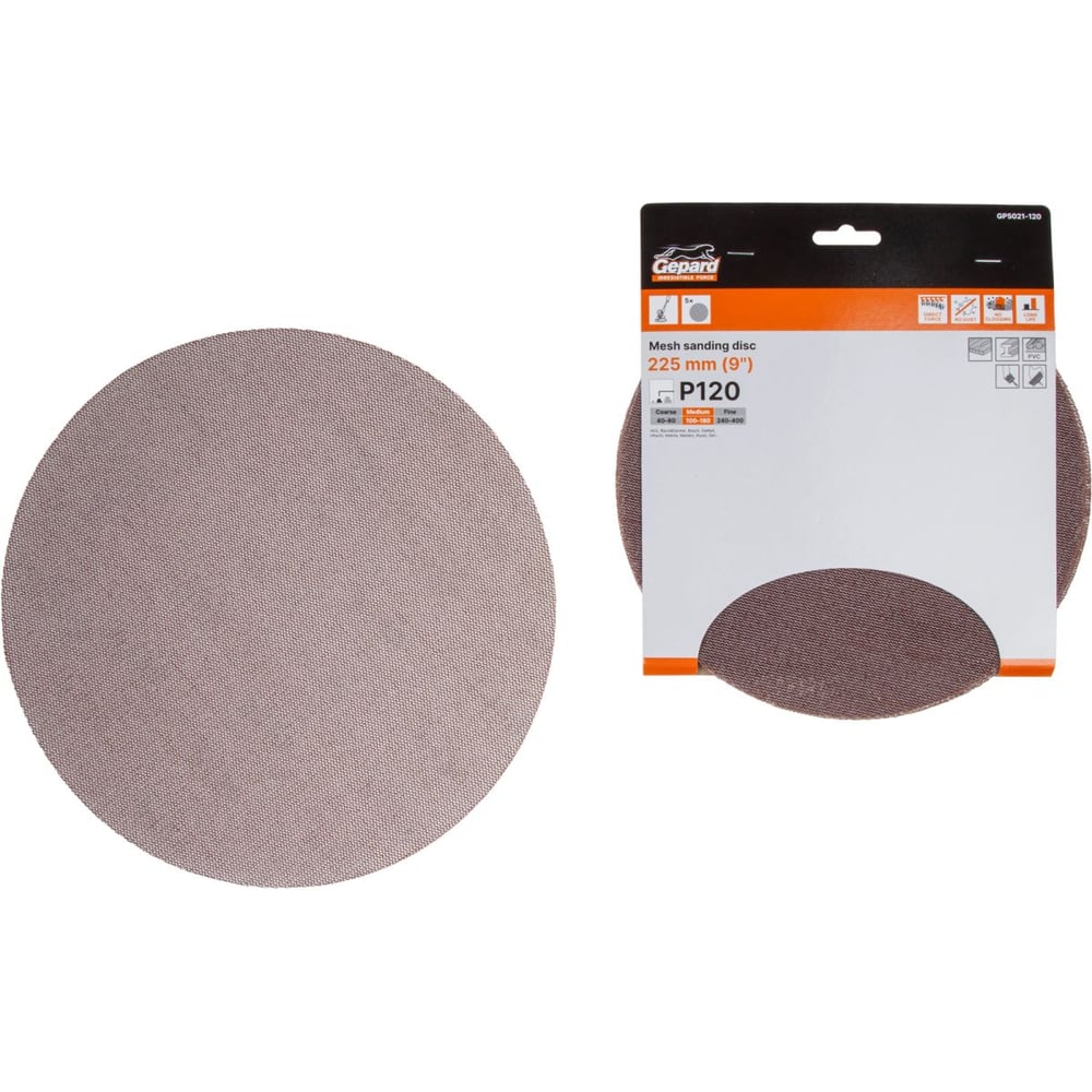Изображение товара Шлифлист круглый самосцепляющийся Gepard 225 мм Р120 5 штук GP5021-120 ЦЗ-0794658270