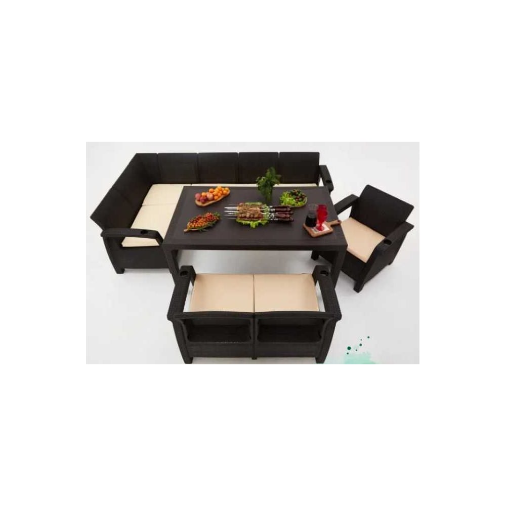 Изображение товара Комплект садовой мебели WORKY HomlyGreen 5+2+1+обеденный стол 153×79 см, без подушек ARD259336